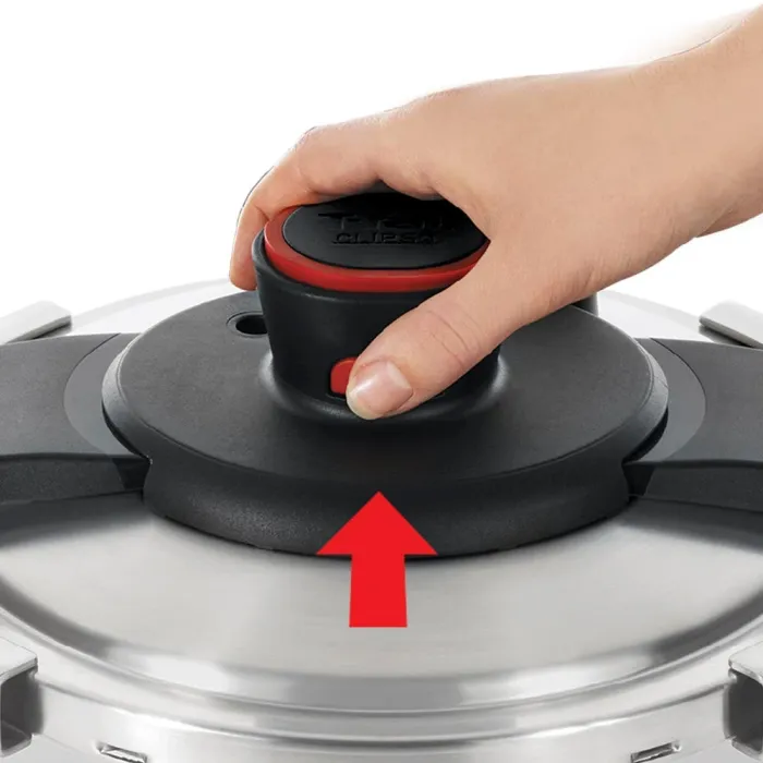 Clipso Stainless Steel, Induction Compatible Cookware, 6.3 Quart Pressure Cooker, Silver