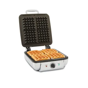 Gourmet Stainless Steel Waffle Maker with Removable Plates; 4 slice