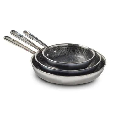 HybridMesh Stainless Steel Cookware Collection, 3 Piece Frypan Set, 8 Inch, 10.25 Inch and 12 Inch, Silver
