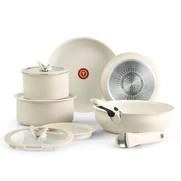 Ingenio Essentials, 11 Piece Pots and Pans nonstick Cookware Set, Beige Granite Induction