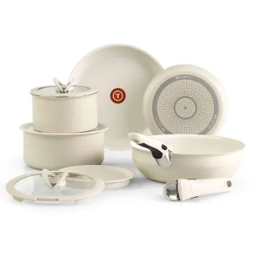 Ingenio Essentials, 11 Piece Pots and Pans Nonstick Cookware Set, Beige Granite Non-Induction