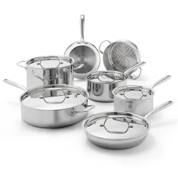 Pro Tri-ply Stainless Steel, 12 Piece Cookware Set With Stainless Steel Lids, Silver