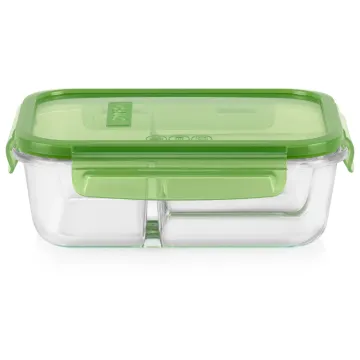 Pyrex® MealBox™ 4-cup Divided Glass Food Storage Container with Green Lid