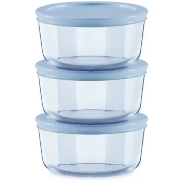 Pyrex® Simply Store® Tinted 6-piece Round Storage Value Pack with Blue Plastic Lids