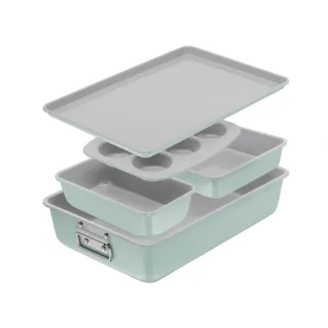 Stackable Ceramic Non-Stick Bakeware, 5 Piece Set, Mint Green