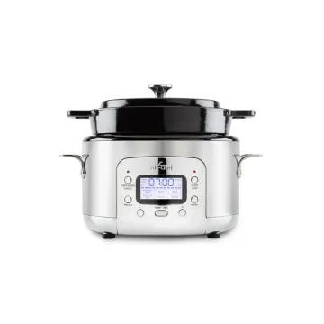 Stainless Steel 6-in-1 Digital Slow Cooker with Enameled Cast Iron Pot; 5 quart