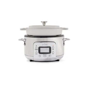 Stainless Steel 6-in-1 Digital Slow Cooker with Removable Cast Iron Pot, 5 quart
