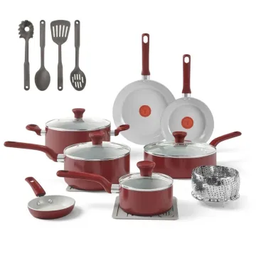 T-fal (RED) Ceramic 18 Piece Set, Red