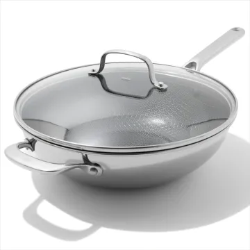 Trident Hybrid Non-Stick Stainless Steel 5 Qt Wok with Lid 