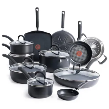 Ultimate Hard Anodized Nonstick, 17 Piece Pots and Pans Cookware Set, Black